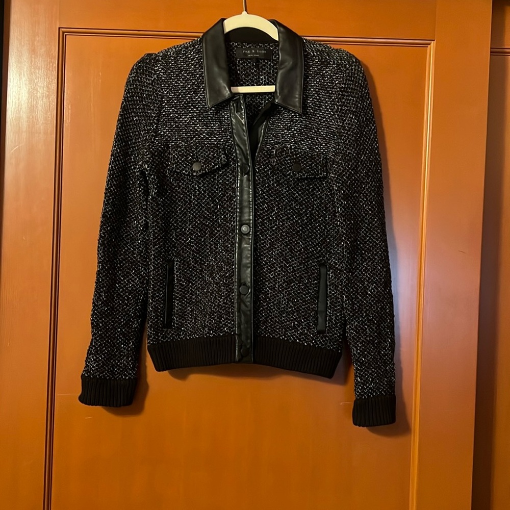 rag & bone leather trimmed sweater jacket